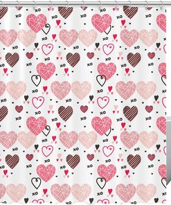 Love Heart Valentine Shower Curtain | Waterproof Washable Fabric Bathroom Curtain