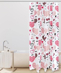 Love Heart Valentine Shower Curtain | Waterproof Washable Fabric Bathroom Curtain