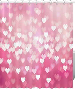 Love Heart Wedding Gift Print Fabric Shower Curtain for Romantic Bathroom Decor