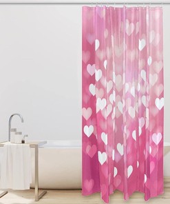 Love Heart Wedding Gift Print Fabric Shower Curtain for Romantic Bathroom Decor