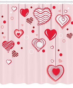 Love Hearts Candy Cane Balloons Decorative Shower Curtain with Home Decor Image, Durable Fabric and Waterproof Design