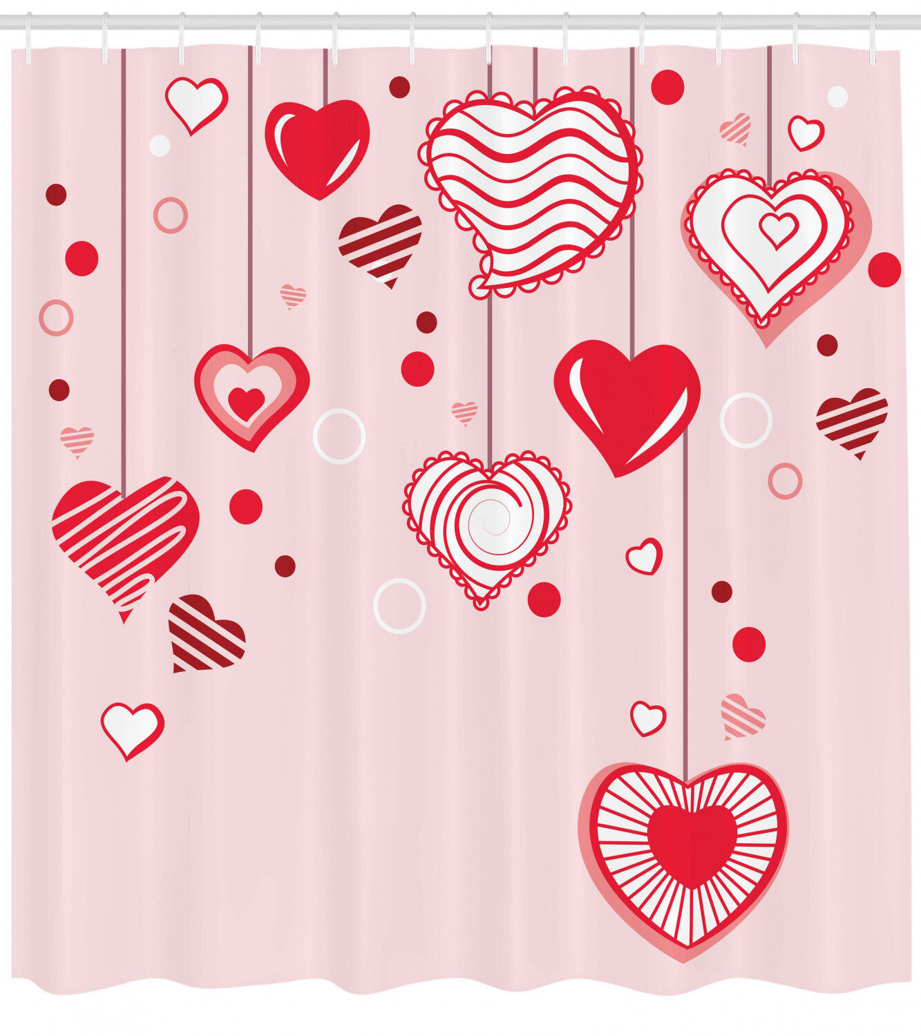 Love Hearts Candy Cane Balloons Decorative Shower Curtain with Home Decor Image, Durable Fabric and Waterproof Design