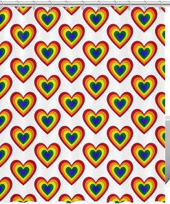 Love Hearts Rainbow Design Fabric Shower Curtain for Bathroom Decor
