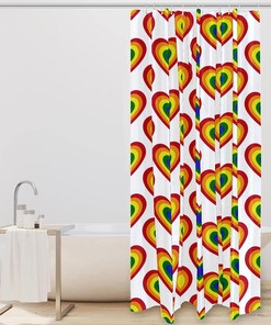 Love Hearts Rainbow Design Fabric Shower Curtain for Bathroom Decor