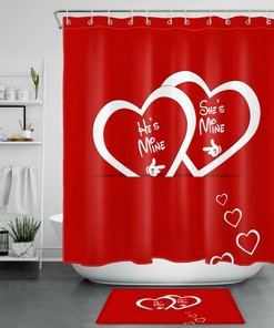 Love Hearts Red Background Shower Curtain Bathroom Accessory on Valentine's Day