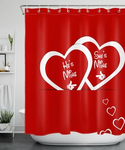 Love Hearts Red Background Shower Curtain Bathroom Accessory on Valentine's Day