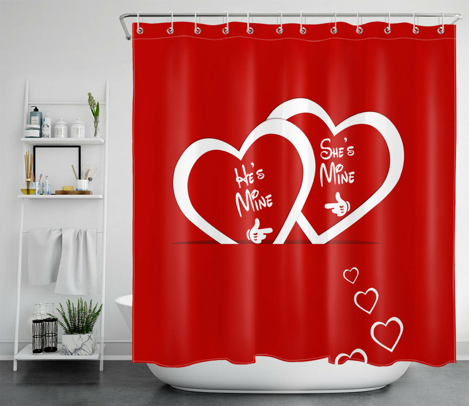 Love Hearts Red Background Shower Curtain Bathroom Accessory on Valentine's Day