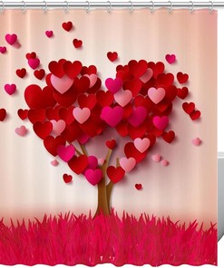 Love Hearts Tree Waterproof Shower Curtain for Bathroom Decor on Valentine's Day