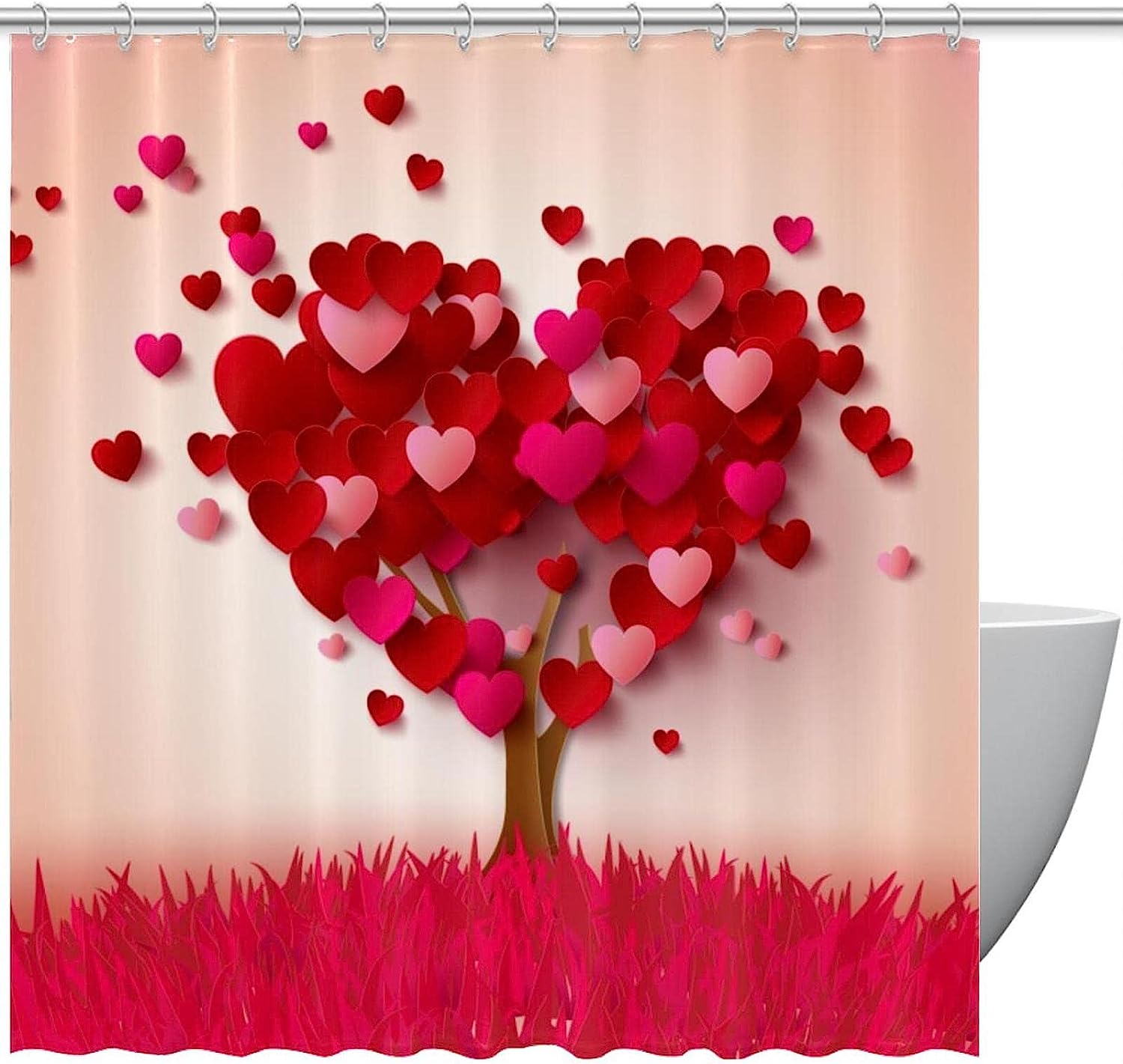 Love Hearts Tree Waterproof Shower Curtain for Bathroom Decor on Valentine's Day