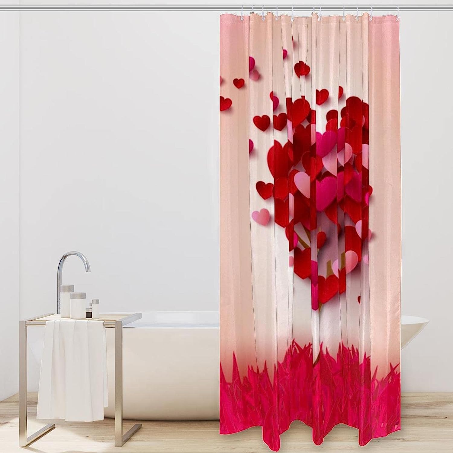 Love Hearts Tree Waterproof Shower Curtain for Bathroom Decor on Valentine's Day