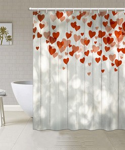 Love Hearts Wooden Board Print Shower CurtainRomantic Bathroom Decor for Women & Couples