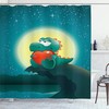 Love In The Jurassic Period Shower Curtain - Cloth Fabric Bathroom Decor In Orange Teal