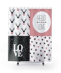 Love Is In The Air Rustic Arrow Pink Black Hearts Shower Curtain For Bathroom Decor