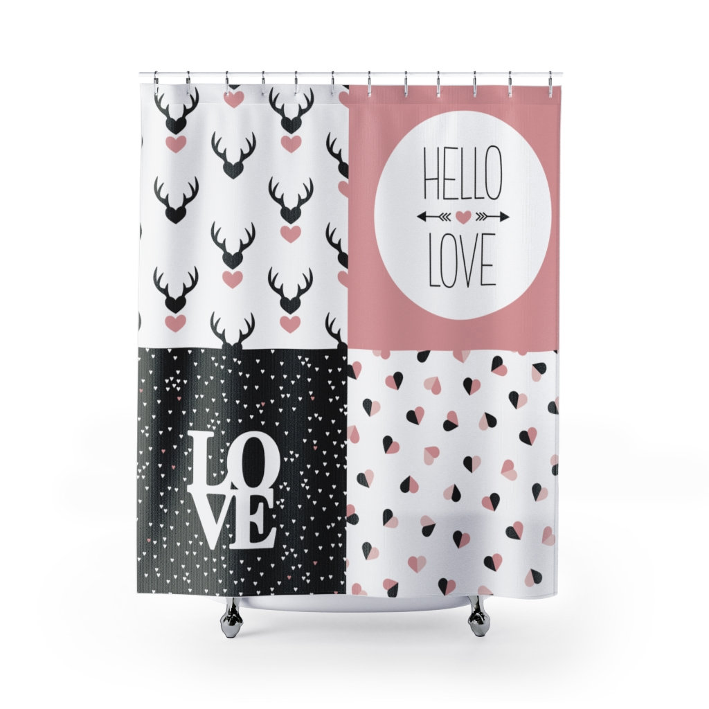 Love Is In The Air Rustic Arrow Pink Black Hearts Shower Curtain For Bathroom Decor