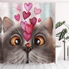 Love Is in the Air with Cute Blue Cat with Pink Love Hearts Shower Curtain