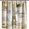 Love Paris Fabric Bath Curtain with Eiffel Tower Design, Perfect for Couple's Bathroom Decor 