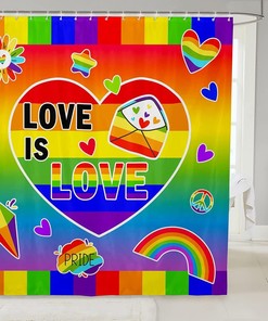 Love Rainbow Shower Curtain for Kids and Adults, Gradient Watercolor Graffiti Design
