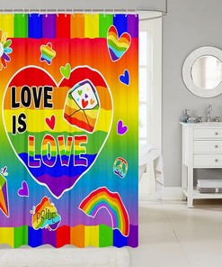 Love Rainbow Shower Curtain for Kids and Adults, Gradient Watercolor Graffiti Design