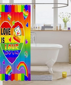 Love Rainbow Shower Curtain for Kids and Adults, Gradient Watercolor Graffiti Design