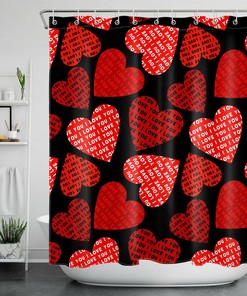 Love Red Hearts Black Shower Curtain Bathroom Accessory on Valentine's Day
