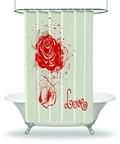 Love Red Roses Flourish Ornamental Flower Print Shower Curtain - Waterproof Drapes For Bathtub