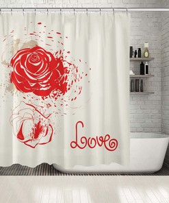 Love Red Roses Flourish Ornamental Flower Print Shower Curtain - Waterproof Drapes For Bathtub