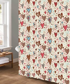 Love Seashell Print Shower Curtain - Valentines Day Decor
