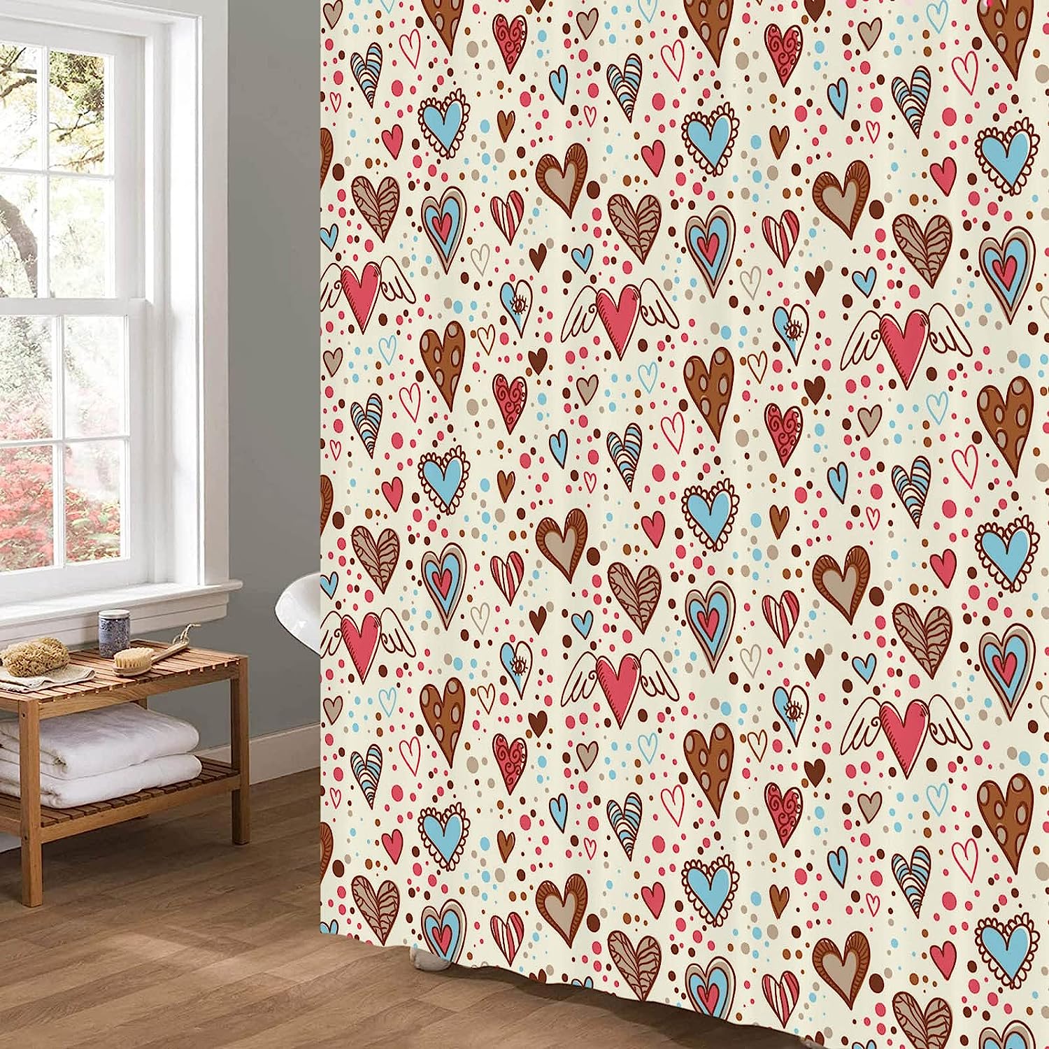 Love Seashell Print Shower Curtain - Valentines Day Decor