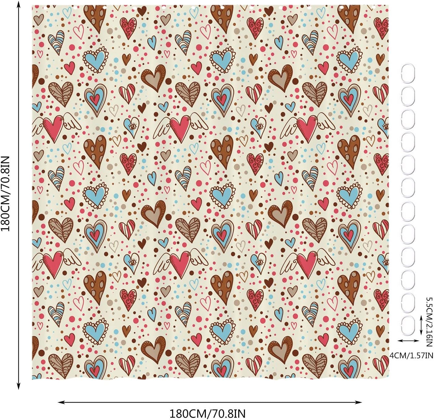 Love Seashell Print Shower Curtain - Valentines Day Decor