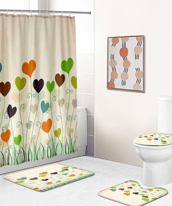 Love Shower Curtain Brush Drawing Heart Sign Print for Bathroom, Fabric Durable and Water Resistant Design 