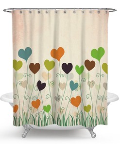 Love Shower Curtain Brush Drawing Heart Sign Print for Bathroom, Fabric Durable and Water Resistant Design