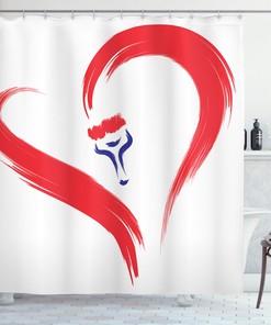 Love Shower Curtain Cute Red Simple Heart Icon Print for Bathroom, Fabric Durable and Water Resistant Design 