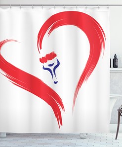 Love Shower Curtain Cute Red Simple Heart Icon Print for Bathroom, Fabric Durable and Water Resistant Design 