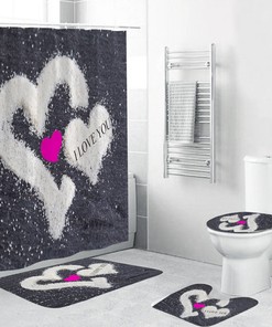 Love Shower Curtain Watercolor Effect Heart Print for Bathroom, Fabric Durable and Water Resistant Design 