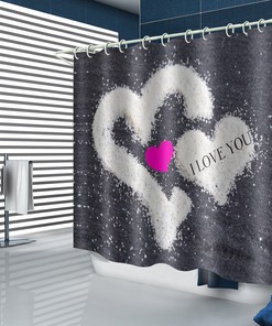 Love Shower Curtain Watercolor Effect Heart Print for Bathroom, Fabric Durable and Water Resistant Design