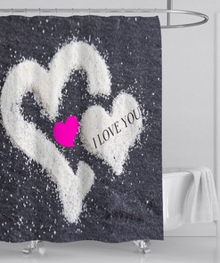 Love Shower Curtain Watercolor Effect Heart Print for Bathroom, Fabric Durable and Water Resistant Design 