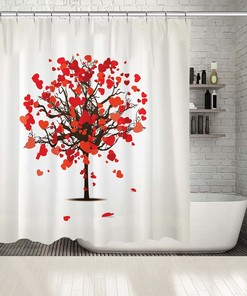 Love Tree Heart Shaped Shower Curtain with Printed Leaf Design for Bathroom