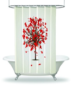 Love Tree Heart Shaped Shower Curtain with Printed Leaf Design for Bathroom