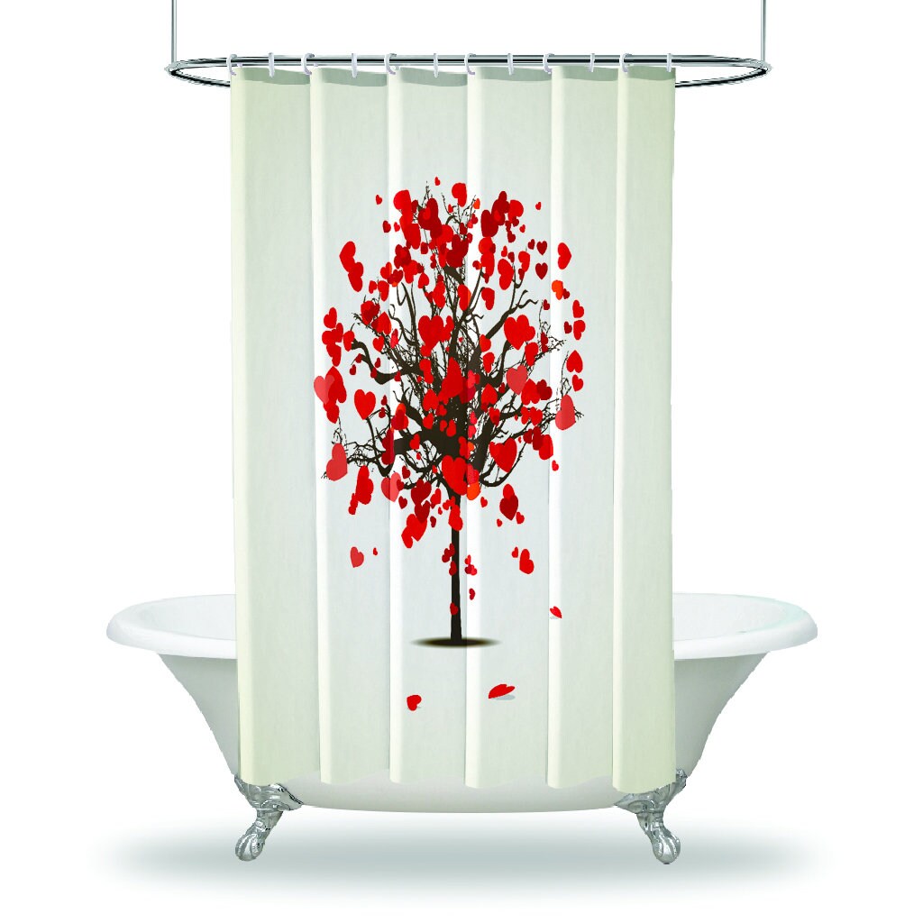 Love Tree Heart Shaped Shower Curtain with Printed Leaf Design for Bathroom