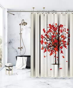 Love Tree Heart Shaped Shower Curtain with Printed Leaf Design for Bathroom