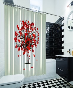 Love Tree Heart Shaped Shower Curtain with Printed Leaf Design for Bathroom