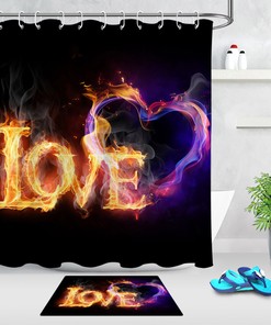 Love Words Heart Shape Fire Flame Valentine's Day Shower Curtain for Bathroom Decor