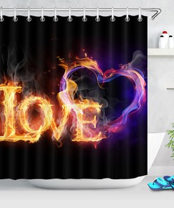 Love Words Heart Shape Fire Flame Valentine's Day Shower Curtain for Bathroom Decor