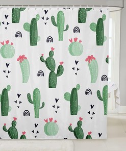 Love-Heart Rainbow Cute Cartoon Cactus Shower Curtain For Kids And Adults