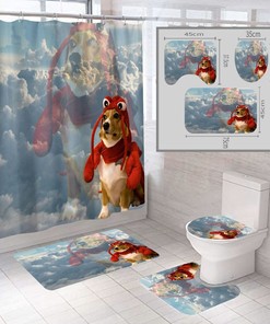 Lovely 3D Pet Dog Shrimp Sky Shower Curtain For Your Bathroom