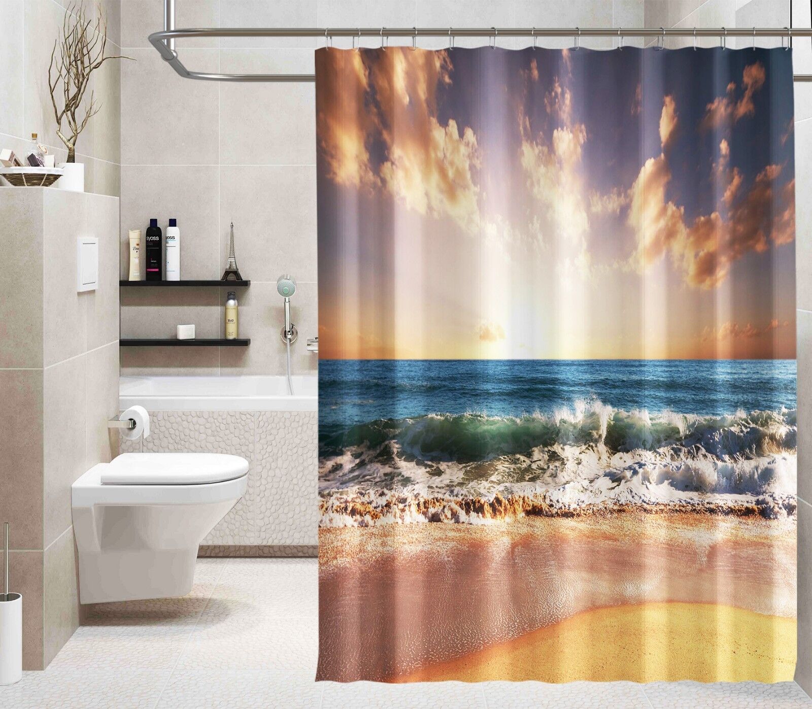 Lovely 3D Sea Tide Shower Curtain For Your Bathroom
