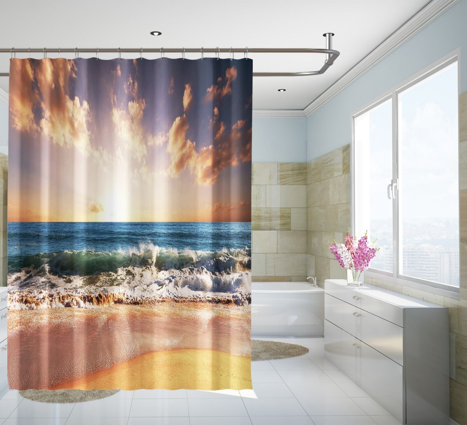 Lovely 3D Sea Tide Shower Curtain For Your Bathroom - Image 2