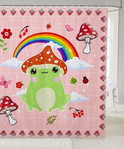 Lovely And Colorful Cartoon Frogs Kids Shower Curtain Ideal For Cabin Decor