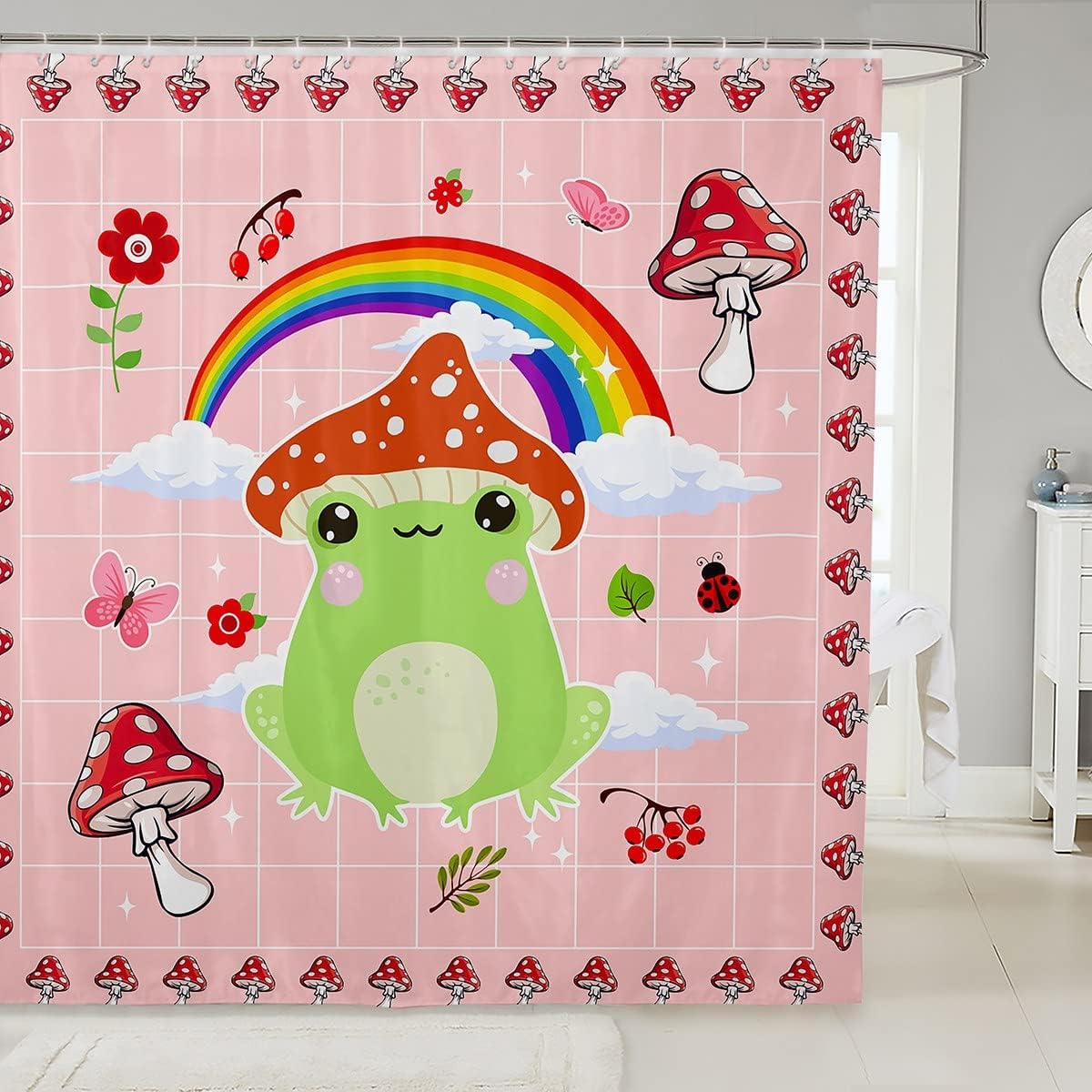 Lovely And Colorful Cartoon Frogs Kids Shower Curtain Ideal For Cabin Decor