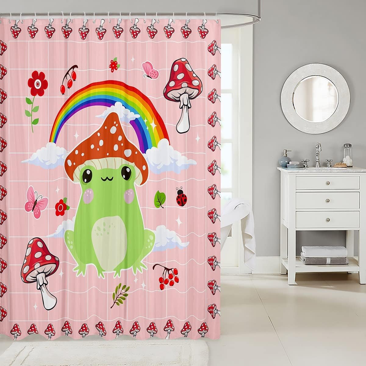 Lovely And Colorful Cartoon Frogs Kids Shower Curtain Ideal For Cabin Decor - Image 2